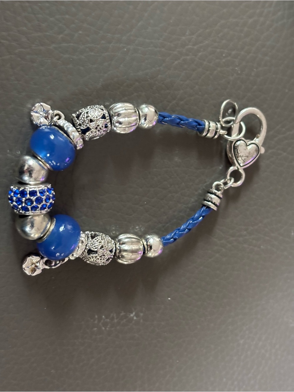 Blue Beaded Leather Charm Bracelet - Women Jewelry